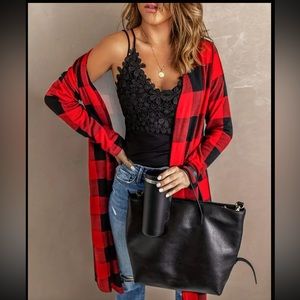 Plus Size Buffalo Plaid Stretchy Cardigan